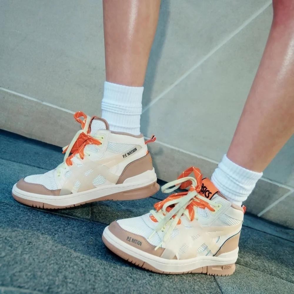 NEW P.E Nation X Asics Mid-Top Pearled Ivory EX89 Unisex Sneakers Size 8.5